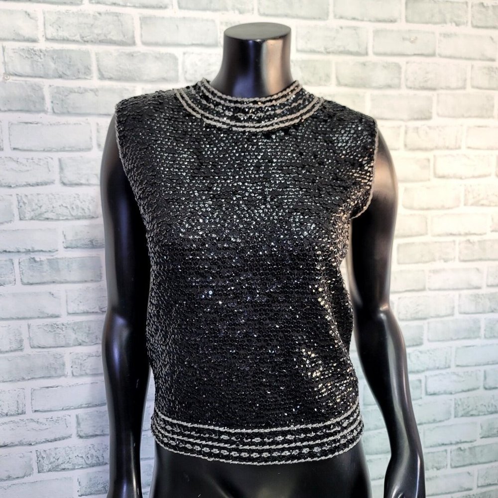 Vintage‎ 60s Sweater Bee by Banff Womens S Black Sequin Cocktail Evening Tank